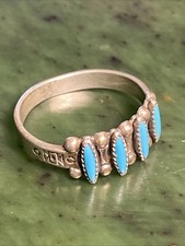 Antique Fred Harvey Era Petit Point Zuni Turquoise Ring Sterling Silver