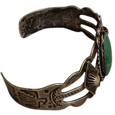 Fred Harvey Era 1940s Navajo Repouse SterlingSilver Cerrillos Turquoise Bracelet - Additional view 2