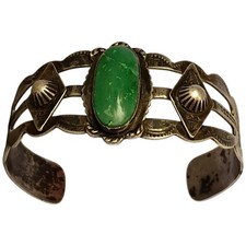 Fred Harvey Era 1940s Navajo Repouse SterlingSilver Cerrillos Turquoise Bracelet - Additional view 4