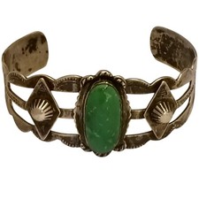 Fred Harvey Era 1940s Navajo Repouse SterlingSilver Cerrillos Turquoise Bracelet - Additional view 5