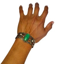Fred Harvey Era 1940s Navajo Repouse SterlingSilver Cerrillos Turquoise Bracelet - Additional view 6