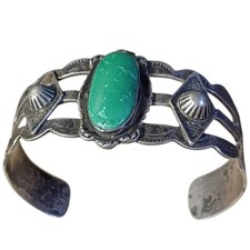 Fred Harvey Era 1940s Navajo Repouse SterlingSilver Cerrillos Turquoise Bracelet