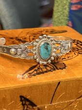 Fred Harvey Era Railroad Sterling & Turquoise Bracelet Sz 6 - 6.25 With Flex - Additional view 1