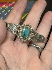 Fred Harvey Era Railroad Sterling & Turquoise Bracelet Sz 6 - 6.25 With Flex - Additional view 2