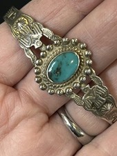 Fred Harvey Era Railroad Sterling & Turquoise Bracelet Sz 6 - 6.25 With Flex - Additional view 13