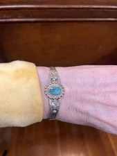 Fred Harvey Era Railroad Sterling & Turquoise Bracelet Sz 6 - 6.25 With Flex - Additional view 4