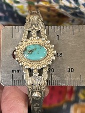 Fred Harvey Era Railroad Sterling & Turquoise Bracelet Sz 6 - 6.25 With Flex - Additional view 7