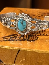 Fred Harvey Era Railroad Sterling & Turquoise Bracelet Sz 6 - 6.25 With Flex