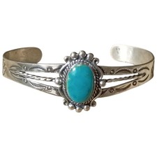 Fred Harvey Era Bell Trading Post Kingman Turquoise Sterling Bracelet - Additional view 3