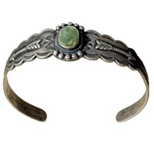Detailed 1940s Fred Harvey Era Sterling Silver Cerrillos Turquoise Bracelet