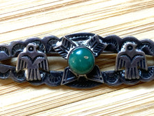 Vintage Native American Fred Harvey Era Sterling Silver Turquoise & Pin Brooch - Additional view 1