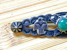 Vintage Native American Fred Harvey Era Sterling Silver Turquoise & Pin Brooch - Additional view 3