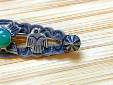 Vintage Native American Fred Harvey Era Sterling Silver Turquoise & Pin Brooch - Additional view 4