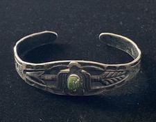 VTG OLD FRED HARVEY ERA Navajo THUNDERBIRD Turquoise Sterling silver Bracelet - Additional view 1