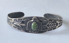 VTG OLD FRED HARVEY ERA Navajo THUNDERBIRD Turquoise Sterling silver Bracelet - Additional view 11