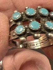 Fred Harvey Era Turquoise Sterling Railroad Jewelry- Ring Sz 6 Signed Stamped - Additional view 1