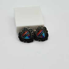 Fred Harvey 925 Sterling Silver Stone Inlay Stamped Heart Post Back Earrings - Additional view 11