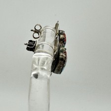 Fred Harvey 925 Sterling Silver Stone Inlay Stamped Heart Post Back Earrings - Additional view 16