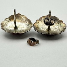 Fred Harvey 925 Sterling Silver Stone Inlay Stamped Heart Post Back Earrings - Additional view 3