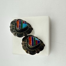 Fred Harvey 925 Sterling Silver Stone Inlay Stamped Heart Post Back Earrings - Additional view 21