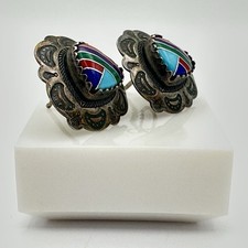 Fred Harvey 925 Sterling Silver Stone Inlay Stamped Heart Post Back Earrings - Additional view 8