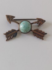 Fred Harvey Era Navajo Dine Turquoise Crossed Arrows Pin Brooch - Additional view 1
