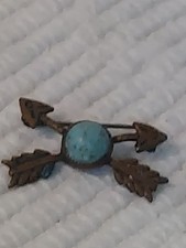 Fred Harvey Era Navajo Dine Turquoise Crossed Arrows Pin Brooch - Additional view 14