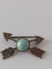 Fred Harvey Era Navajo Dine Turquoise Crossed Arrows Pin Brooch - Additional view 7