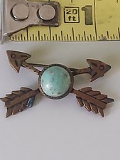 Fred Harvey Era Navajo Dine Turquoise Crossed Arrows Pin Brooch - Additional view 10