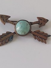 Fred Harvey Era Navajo Dine Turquoise Crossed Arrows Pin Brooch