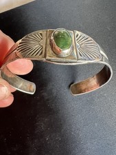 Vintage Pawn FRED HARVEY Navajo Sterling Silver Sunburst Turquoise CUFF BRACELET - Additional view 6