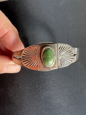 Vintage Pawn FRED HARVEY Navajo Sterling Silver Sunburst Turquoise CUFF BRACELET