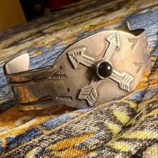 Fred Harvey Style Silver 925 Opal Arrow Head Cuff Bracelet Open End Used