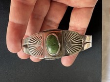 Vintage Pawn FRED HARVEY Navajo Sterling Silver Sunburst Turquoise CUFF BRACELET - Additional view 4