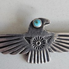 Vintage Fred Harvey Navajo Thunderbird Brooch Turquoise Sterling Silver - Additional view 1