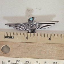 Vintage Fred Harvey Navajo Thunderbird Brooch Turquoise Sterling Silver - Additional view 3