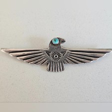 Vintage Fred Harvey Navajo Thunderbird Brooch Turquoise Sterling Silver