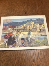 Vintage Santa Fe Railroad Dining Car Menu Fred Harvey Taos Pueblo 1930s 1940s