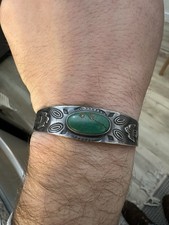 Fred Harvey Native American Thunderbird Turquoise Sterling Silver Cuff Bracelet - Additional view 1