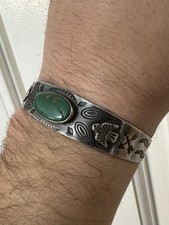 Fred Harvey Native American Thunderbird Turquoise Sterling Silver Cuff Bracelet - Additional view 2