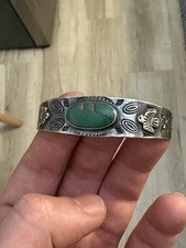 Fred Harvey Native American Thunderbird Turquoise Sterling Silver Cuff Bracelet - Additional view 3