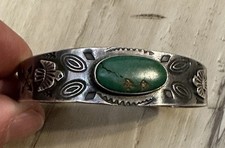 Fred Harvey Native American Thunderbird Turquoise Sterling Silver Cuff Bracelet