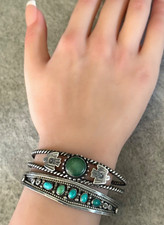 OLD Vintage Fred Harvey Era Navajo THUNDERBIRD Turquoise Sterling Bracelet - Additional view 1