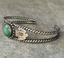 OLD Vintage Fred Harvey Era Navajo THUNDERBIRD Turquoise Sterling Bracelet - Additional view 2