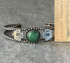 OLD Vintage Fred Harvey Era Navajo THUNDERBIRD Turquoise Sterling Bracelet - Additional view 6