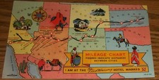 Fred Harvey Hotel Mileage Chart Arizona New Mexico Colorado Map 1945 Postcard S2