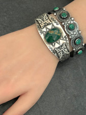 Vintage FRED HARVEY ERA Navajo Turquoise Rattlesnake Sterling  Bracelet 6.75 in - Additional view 4