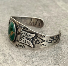 Vintage FRED HARVEY ERA Navajo Turquoise Rattlesnake Sterling  Bracelet 6.75 in - Additional view 5