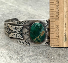 Vintage FRED HARVEY ERA Navajo Turquoise Rattlesnake Sterling  Bracelet 6.75 in - Additional view 9