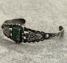 FRED HARVEY ERA Navajo ARROWHEAD CERRILLOS Turquoise Sterling  Bracelet 6.5 in - Additional view 3